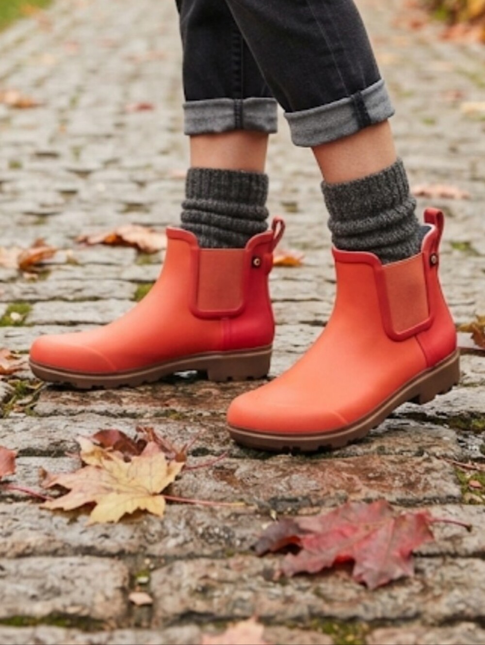 Bogs Women Holly Chelsea Bright Orange Chelsea Rain Boots Shoes Sz 11